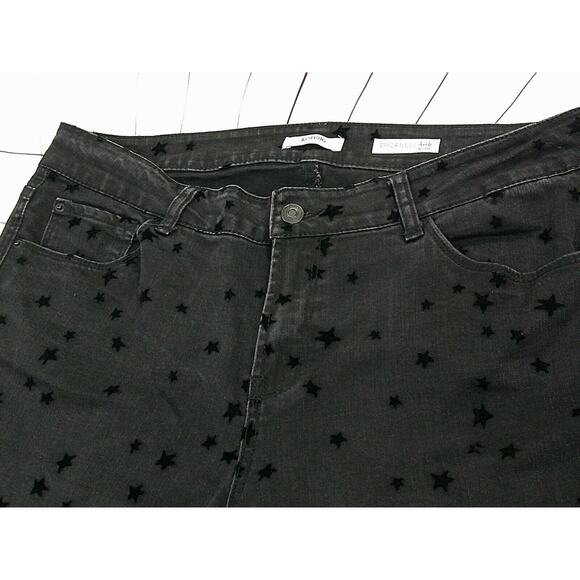 KENSIE Black W/Black Embossed Velvet Stars Ankle Mid Rise Skinny Jeans-Womens 14 - Picture 6 of 11